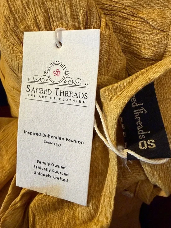 Sacred Threads Mustard Yellow Embroidered Sleeveless Tunic Dress - Picture 9 of 9